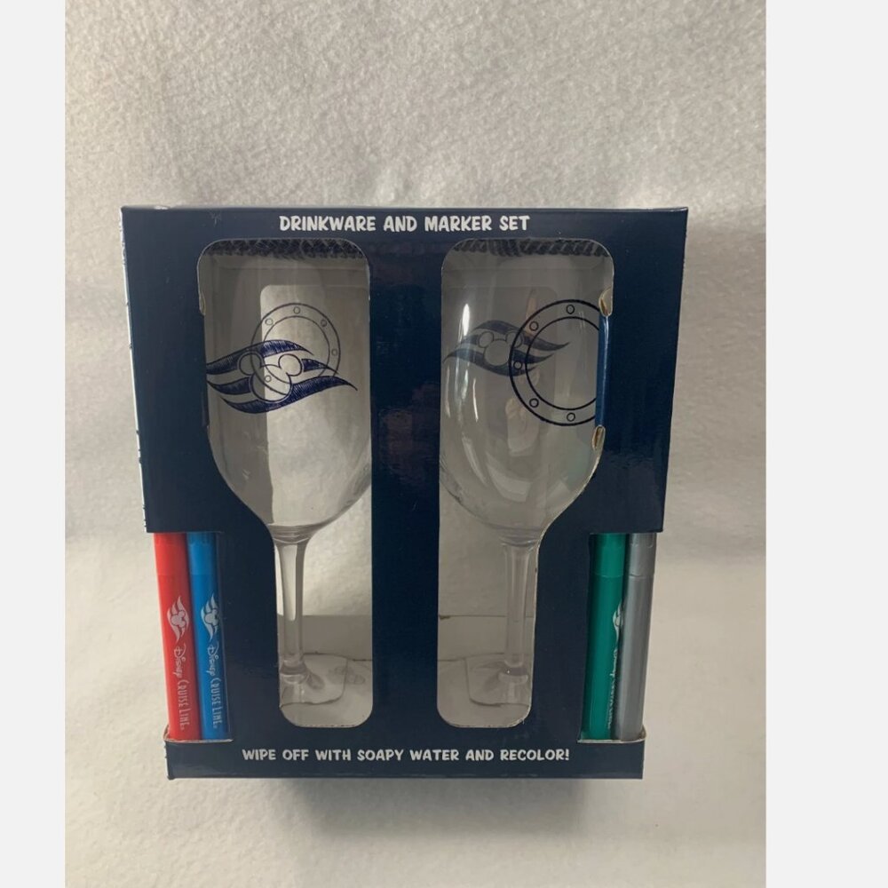 Disney Cruise Line Drinkware & Marker Set Ink & Paint DCL Logo Wine Glass New